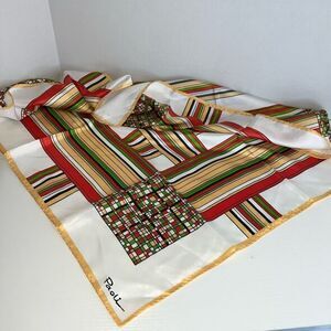 Vtg 1960s Paoli Square Scarf Made In Japan Geometric Orange Navy Red Green